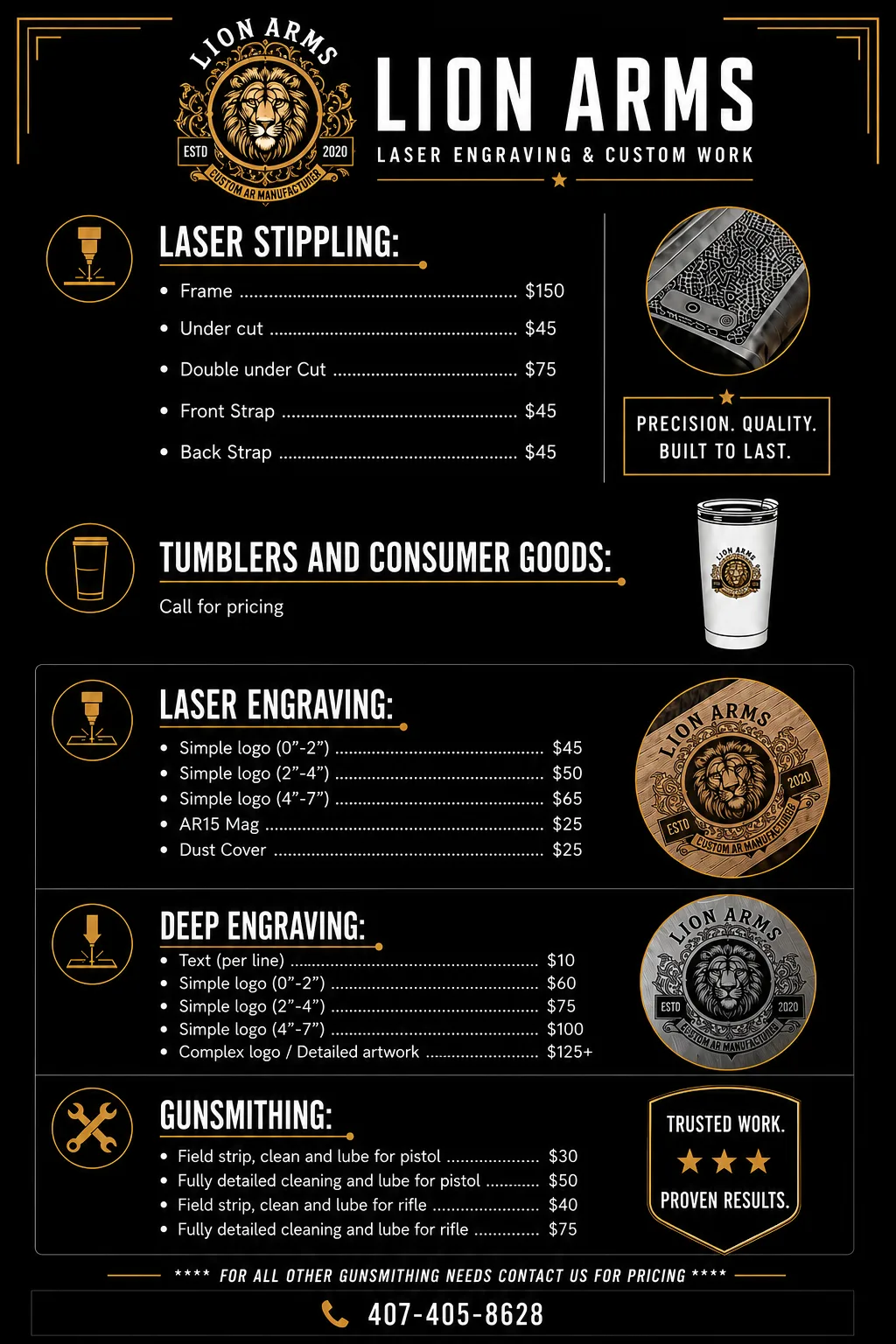 Lion Arms laser engraving and custom work example