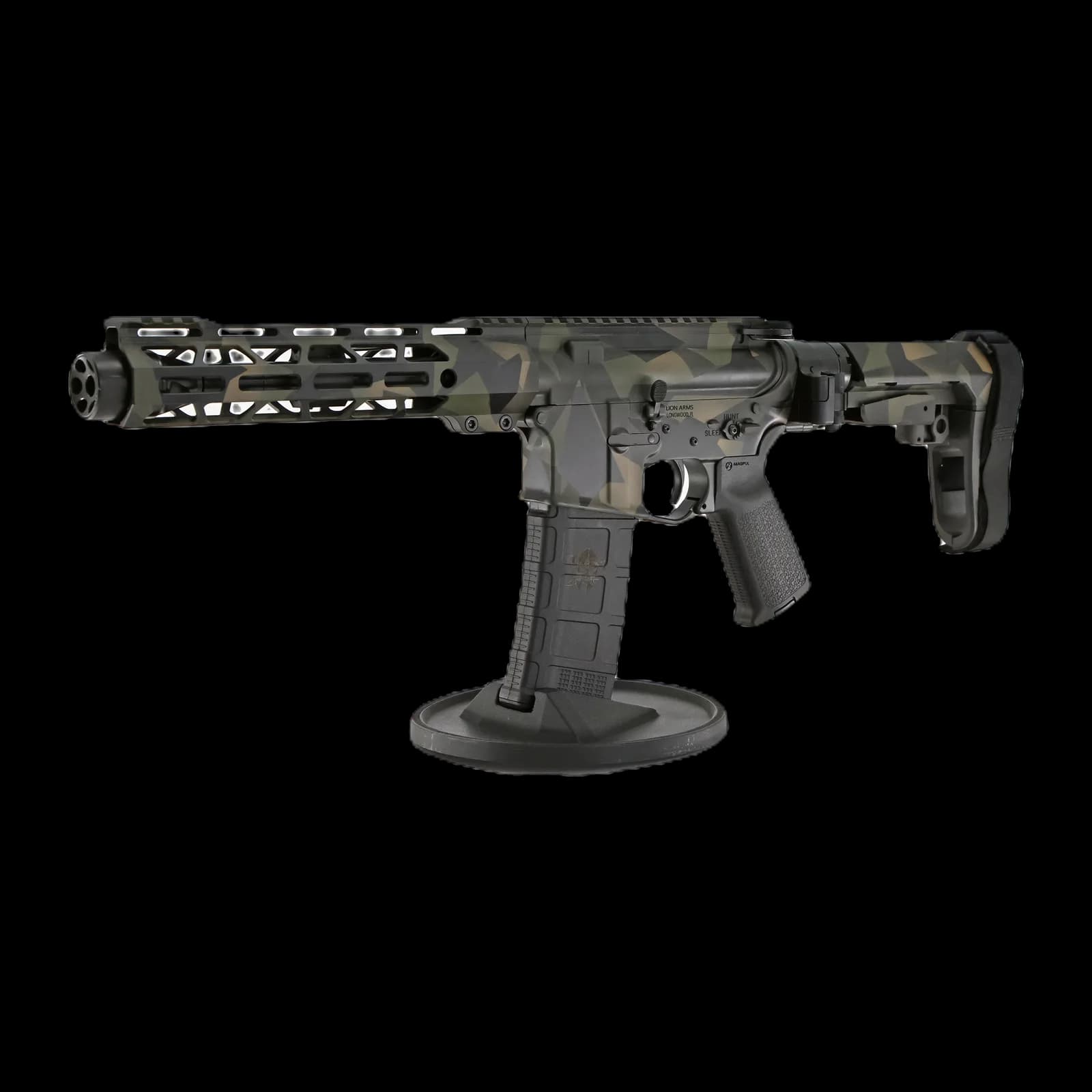 7.5 inch Lion Arms AR pistol in split camo Cerakote